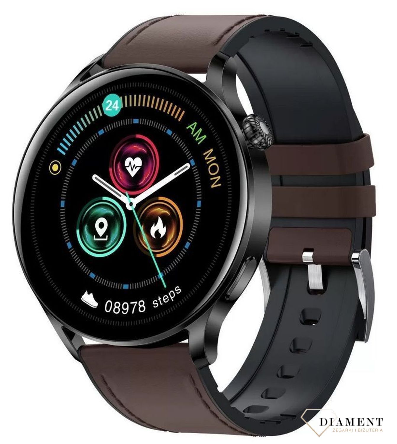 Smartwatch męski Garett skórzany ciemny brąz pasek Men Elegance Ciemny (1).jpg